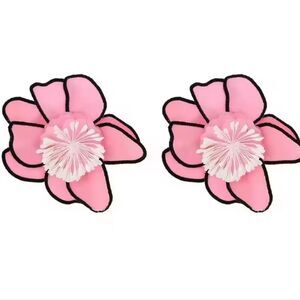 ZARA Petal Pink Black Floral Statement Earrings | NWOT